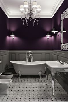 a bath room with a tub a sink and a mirror on the wall in it