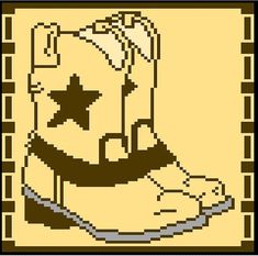 an old school pixel art drawing of a cowboy's boot with a star on it