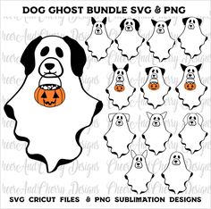 halloween ghost dog with pumpkins svg cut file