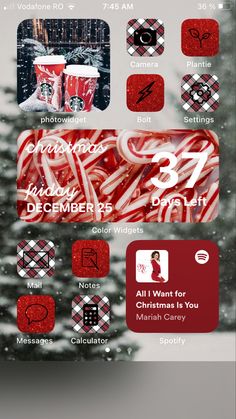 the christmas theme is displayed on an iphone screen, and it appears to be in red