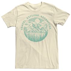 Explore the world with this men's travel tee. Explore the world with this men's travel tee. Crewneck Short sleevesFABRIC & CARE Cotton Machine wash Imported Color: Natural. Gender: male. Age Group: adult. Sketch Mountains, Adventure Sketch, Mountain Tee, Travel Tshirt, T-shirt Print Design, Outfit References, Outdoor Screens, Etsy Promotion, Travel Tees