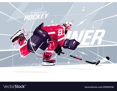 the hockey player is going to hit the ball with his stick and wearing an ice hockey uniform