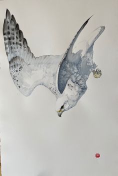 a painting of an owl flying in the sky