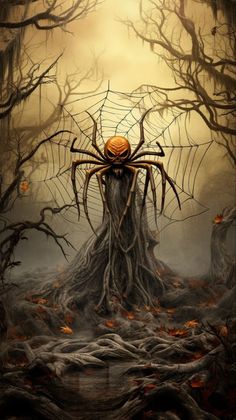 a creepy looking spider sitting on top of a tree