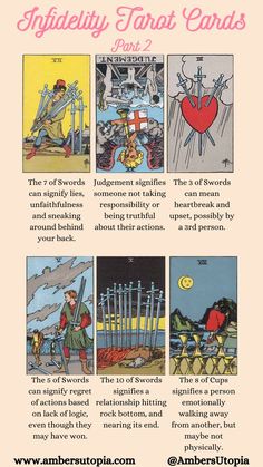 Infidelity, cheating, lack of loyalty, and engaging in romantic acts with others lead to one of the biggest and most common questions people ask tarot reader, which is, "Is this person cheating on me?".

The tarot cards are an amazing tool to dive deep into whether someone is loyal or not, however I have found Tarot loves to beat around the bush when describing this. The tarot can hint at it with a positive card, and unless you pull clarifications you will never know!

#infidelitytarot #tarot Divination Magic