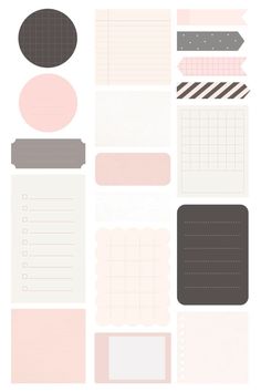 pink and gray planner stickers with stripes, polka dots, and circles on them