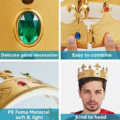 Includes unisex, unique design and various colored jewels perfect for adults and kids. Our gold crown king are made of high-quality made of premium materials, durable and eye-catching. Non-toxic, non-bpa. Meet us toy standards. Safety test approved. Item # 21083 Crowns For Men, Plastic Crown, Gold King Crown, Women King, King Crowns, Crown Costume, Crowns For Women, Cosplay Crown, Crown King