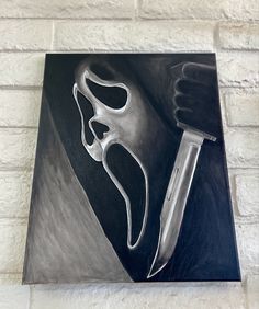 Painting, drawing, tattoo, scream Freddy Krueger Painting Easy, Scary Painting Ideas On Canvas, Ghost Face Canvas Painting, Jason Voorhees Painting, Scream Painting Ideas, Painting Ideas Black And White, Horror Painting Ideas, Jason Painting, Horror Movie Paintings