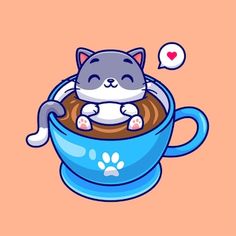 a cat is sitting in a cup of coffee