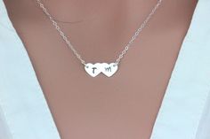 "Sterling Silver / 14k Gold Fill Personalized Double Heart Necklace Two Hearts Necklace- perfect for BFF, Bridal, Bridesmaids Gifts, Sister, Couple, Mon and baby . All components onto sterling silver . It could be 14k gold fill as well. It consists of.. -18.2x8.2mm 24ga Double Heart, and -Sterling silver boho chain with spring claw. -Come up with ribbon gift box ... -All quantities are available for bridesmaid gift ... -It could be add Free Massage Card, if you need. GOLD INITIAL https://www.ets Two Hearts One Love, Heart Initial Necklace, Initial Heart Necklace, Mom Daughter Gifts, Double Heart Necklace, Mother Daughter Gifts, Necklace Initial, Daughter Necklace, Necklace Heart