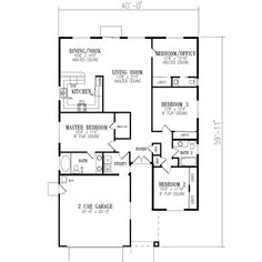 the floor plan for a two bedroom house with an attached bathroom and living room area