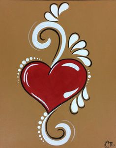 a painting of a red heart with white swirls