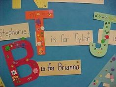 a bulletin board that has different types of letters and numbers on it, including the letter b