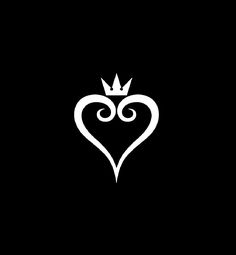 a white heart with a crown on it's head in the middle of a black background