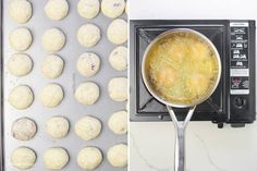 an image of food being cooked in the oven and then cooking on the stove top