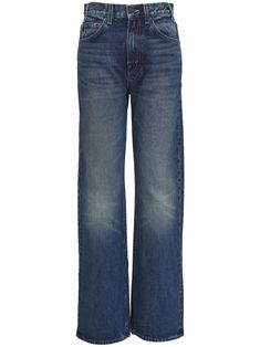 blue cotton denim stonewashed straight leg mid-rise whiskering effect classic five pockets Nili Lotan, Yoko London, City Dress, Summer Beach Wear, Mid Rise Jeans, Ski Wear, Lady Dior, Wide Leg Jeans, Jacket Tops