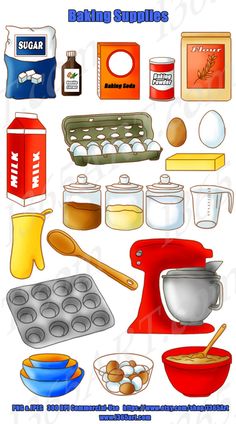 an image of baking supplies on a white background with the words baking supplies below it