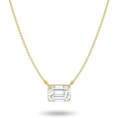 PRICES MAY VARY. COLLECT COMPLIMENTS - This elegant pendant necklace features a stunning 1.00 carat emerald cut lab grown diamond. Our lab diamonds are celebrated for their exceptional quality, with colors ranging from G to H and clarity from VS1 to VS2. They are meticulously set in 4 prong settings. Crafted in 14k yellow gold, the pendant showcases the diamond's beauty in a horizontal rectangular design. Suspended on an 18 inch long cable chain, this alluring necklace is perfect for elevating y Cheap Women's Necklaces With Rectangular Pendant, Cheap Women's Necklace With Rectangular Pendant, Emerald Cut Diamond Necklace, Nice Necklaces, April Birthstone Jewelry, Gold G, Solitaire Pendant Necklace, Solitaire Necklaces, Elegant Pendant