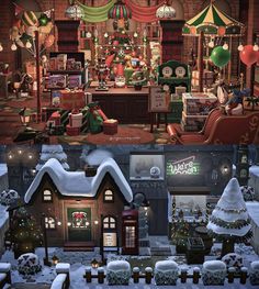 the christmas scene is shown in two different pictures