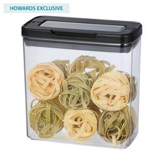 several pieces of pasta in a clear container