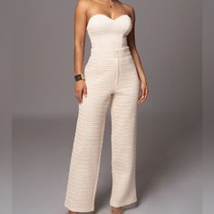 Pretty Thick Material Super Cute. There Is A Zipper In The Back Of The Top And A Hook And Zipper In The Front Of The Pants. Pants Size Are Small The Top Is A Medium Size. A Hook, Medium Size, Pant Jumpsuit, Wide Leg, Pants For Women, Super Cute, Zipper, Cream, Pants