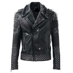 Men Black Silver Studded Brando Biker Jacket men black silver jacket studded is necessary for a vintage wardrobe adding a stylish look to the appearance. mens studded jacket are one of the most versatile pieces in a man's wardrobe. They can be dressed up or down, and are perfect for transitioning between seasons. For a casual look, pair your studded leather jacket mens with jeans. This men philipp biker jacket is a great option for running errands or grabbing coffee with friends. The mens studde Black Studded Leather Jacket, Spiked Leather Jacket, Punk Leather Jacket, Leather Jacket Zipper, Edgy Leather Jacket, Black Motorcycle Jacket, Studded Leather Jacket, Biker Leather Jacket, Studded Jacket