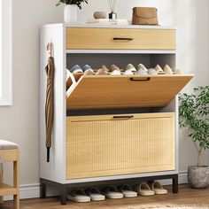 a shoe rack with several pairs of shoes on it