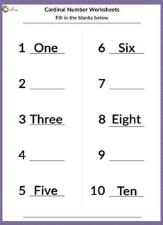 the cardinal number worksheets for kids to practice numbers in order to learn how to read