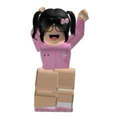 a lego girl with her arms up and hands in the air, standing on top of a cardboard box