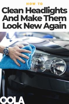 a person wiping the hood of a car with a blue towel and microfil