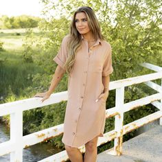 Searching for the perfect dress for any occasion? Look no further than the Willow Dress. This amazing piece has a relaxed fit, making it ideal for a variety of casual and dressed-up looks. It is made from comfortable, lightweight fabric and has a classic look that is perfect for any season—whether it's spring or summer, the Willow Dress is sure to make a statement. So add it to your wardrobe today and shop now! Fabric Content: 100% Polyester Model is 5'5" and is wearing a Small Collared Rayon Dress For Day Out, Flowy Midi-length Casual Shirt Dress, Flowy Midi Shirt Dress, Casual Style, Spring Mid-length Shirt Dress For Day Out, Midi Length Rayon Shirt Dress For Day Out, Shift Midi Shirt Dress For Day Out, Relaxed Fit Rayon Dresses For Work, Casual Collared Rayon Dress, Relaxed Fit Rayon Dress For Work