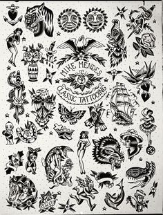 an old school tattoo design is shown in black and white on a sheet of paper