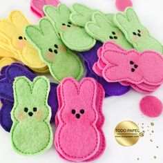 small felt easter bunnies in various colors and sizes