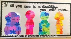 october is disability awareness month. disability and differences awareness bulletin board. autism awareness and autism acceptance poster display. free download. Teacher Info, Special Education Elementary, Inclusive Education, Awareness Poster, School Displays, Board Display, Bulletin Board Display, Color Gradient, Special Education Teacher