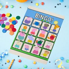 a game with peppa pig on it surrounded by confetti