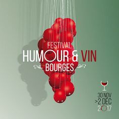 a poster for the festival humour & vin bourges with red balloons hanging from strings