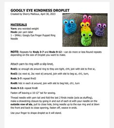 the instructions for crochet owl eye kindnesss are shown in this page, which includes