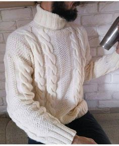 Warm and beautiful men's handmade sweater. I will create it according to your measurements (I will send a sample of measurements). Warm, soft, pleasant to the body. Production time - 7-10 days. White Sweater Outfits, White Knitted Sweater, White Sweater Outfit, Crochet Men, Turtle Neck Men, Sweater Outfits Fall, Hot Sweater, Mens Pullover, Pullover Sweater Men