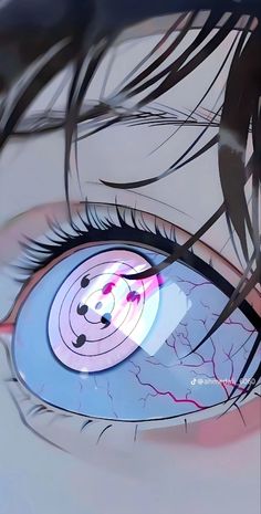 an anime character's eye with long eyelashes