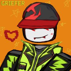 a drawing of a person wearing a red hat and green jacket with the words griffer on it