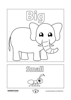 a coloring page with an elephant and a small animal in the center, which reads big