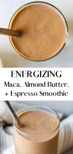 the ingredients for an energizing maca, almond butter and espresso smoothie