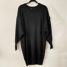 Nwt New Zara Wool Blend Long Sleeve Black Pullover Sweater Dress Women's Size Large Brand New With Tag Oversized Black Long Sweater, Black Knit Sweater Dress Crew Neck, Casual Oversized Black Sweater Dress, Oversized Long Sweater For Daywear, Black Knit Sweater Dress For Layering, Casual Long Black Sweater Dress, Black Long Casual Sweater Dress, Long Black Casual Sweater Dress, Solid Long Sleeve Dress For Layering