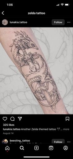 Farosh Botw Tattoo, Zelda Back Tattoo, Light Dragon Tattoo Zelda, Zelda Couple Tattoo, Botw Dragon Tattoo