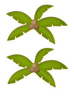 two green palm trees with brown leaves