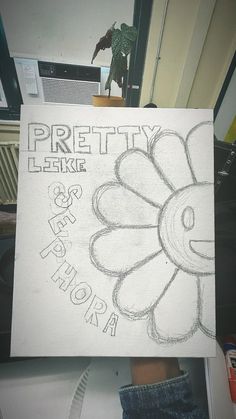 a drawing of a flower with the words pretty leekie and happy birthday written on it