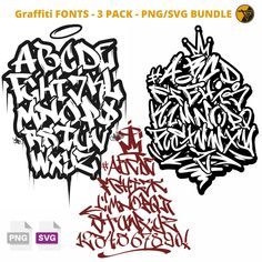 graffiti fonts 3 pack - png / svg bundle