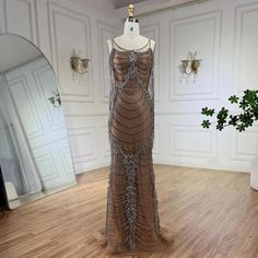 Luxury Crystal Tassel Dubai Caramel Evening Dress - Spaghetti Strap Formal Prom Party Gown for Women's Wedding Opulent Fashion, Beaded Wedding Dress Mermaid, Heavy Beaded Wedding Dress, Dresses For Women Wedding, Custom Bridesmaid Dress, Bridal Elegance, Evening Dresses Short, Long Sleeve Evening Dresses, Wedding Dresses Beaded