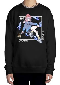 PREMIUM 100% COTTON PRINTED WITH WATER-BASED, ECO-FRIENDLY INKS. MADE BY HAND AND SHIPPED FROM OUR LOS ANGELES STORE. UNISEX FIT. PREWASHED TO MINIMIZE SHRINKAGE. Harajuku Anime, Vaporwave Aesthetic, Jeans Shirt, Aesthetic Clothing, White Sweatshirt, Clothing Company, Upper Body, Hoodie Print, Suits You