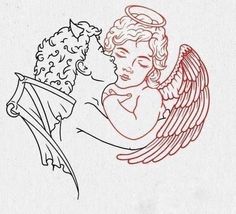 | Creative Tattoos Aesthetic By  Kala Colburn Dark Outline Tattoo, Y2k Inspired Tattoos, Cherub Outline, Woman Flash Tattoo, Tattoo Sketchbook, Tattoos Aesthetic, Devil Tattoo